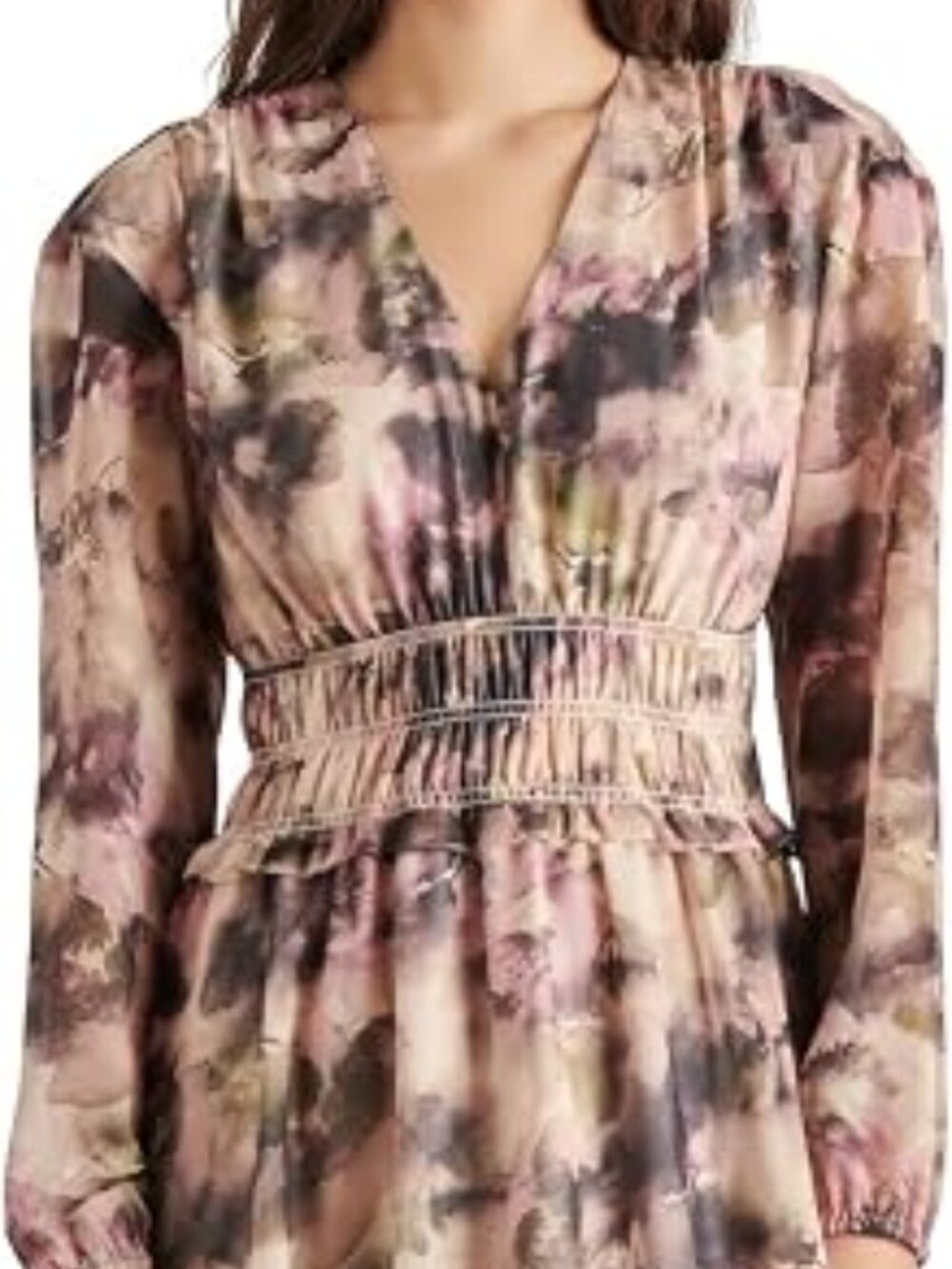 Womens Steve Madden Fiora Autumn Mauve Floral V Neck Lined Mini Dress Size-M-NWT
